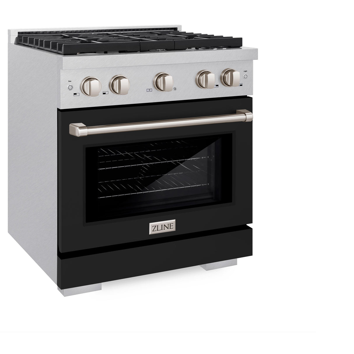 ZLINE 30 in. 4.2 cu. ft. Paramount Dual Fuel Range with 4 Burner Gas Cooktop and Electric Convection Oven in Satin Stainless Steel with Black Matte Door (SDRS-BLM-30)