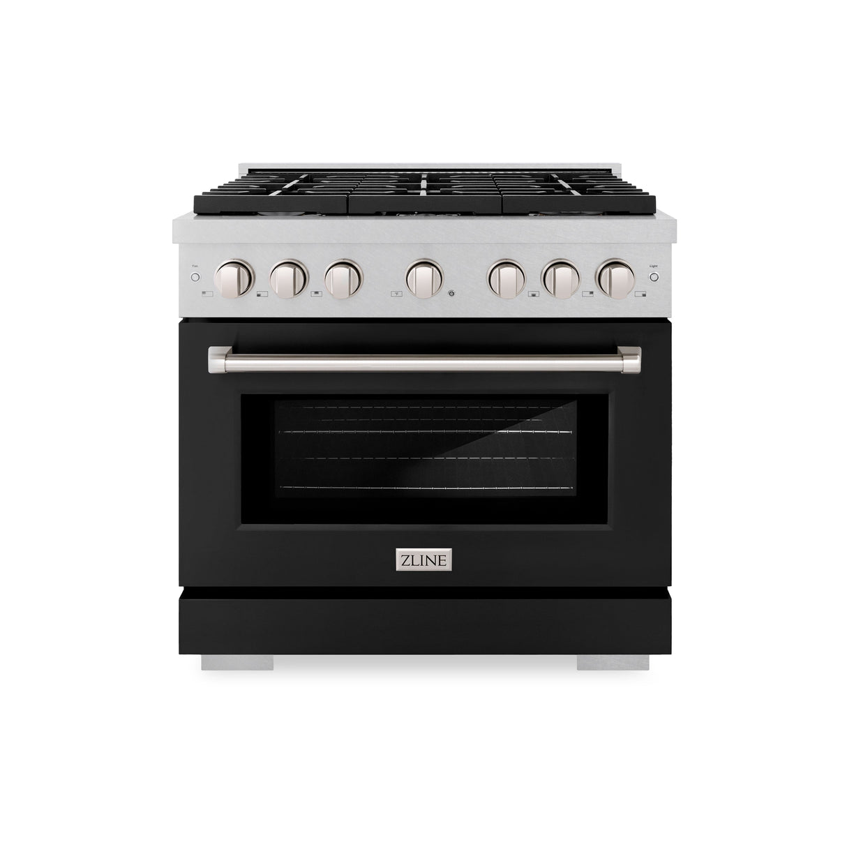 ZLINE 36 in. 5.2 cu. ft. Paramount Dual Fuel Range with 6 Burner Gas Cooktop and Electric Convection Oven in Satin Stainless Steel with Black Matte Door (SDRS-BLM-36)