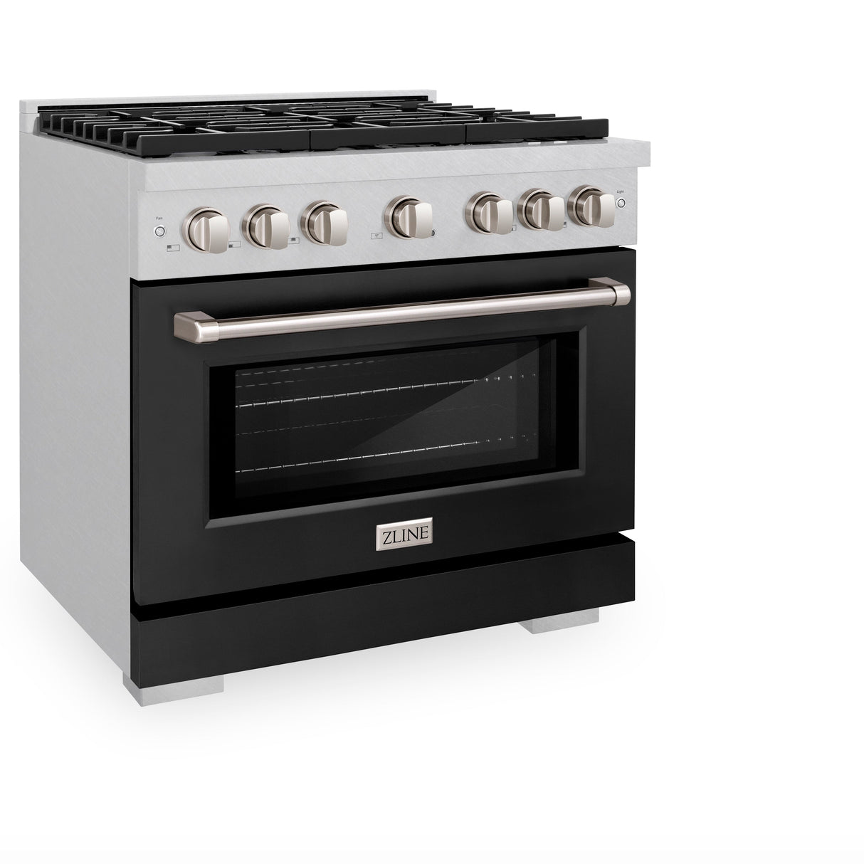 ZLINE 36 in. 5.2 cu. ft. Paramount Dual Fuel Range with 6 Burner Gas Cooktop and Electric Convection Oven in Satin Stainless Steel with Black Matte Door (SDRS-BLM-36)
