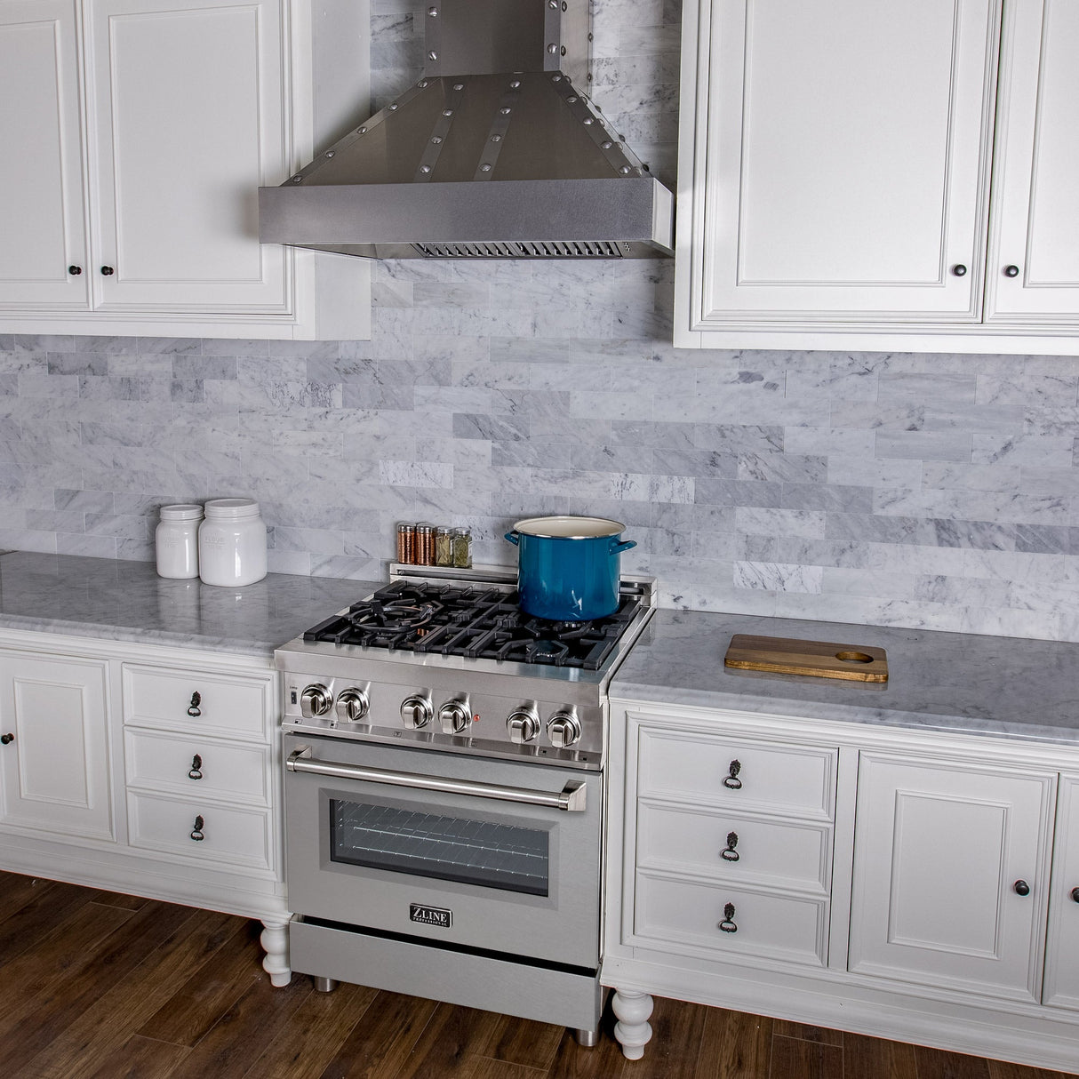 ZLINE 30 in. 4.0 cu. ft. Legacy Dual Fuel Range with 4 Burner Gas Cooktop and Electric Convection Oven in Stainless Steel with Satin Stainless Steel Door (RA-SN-30)