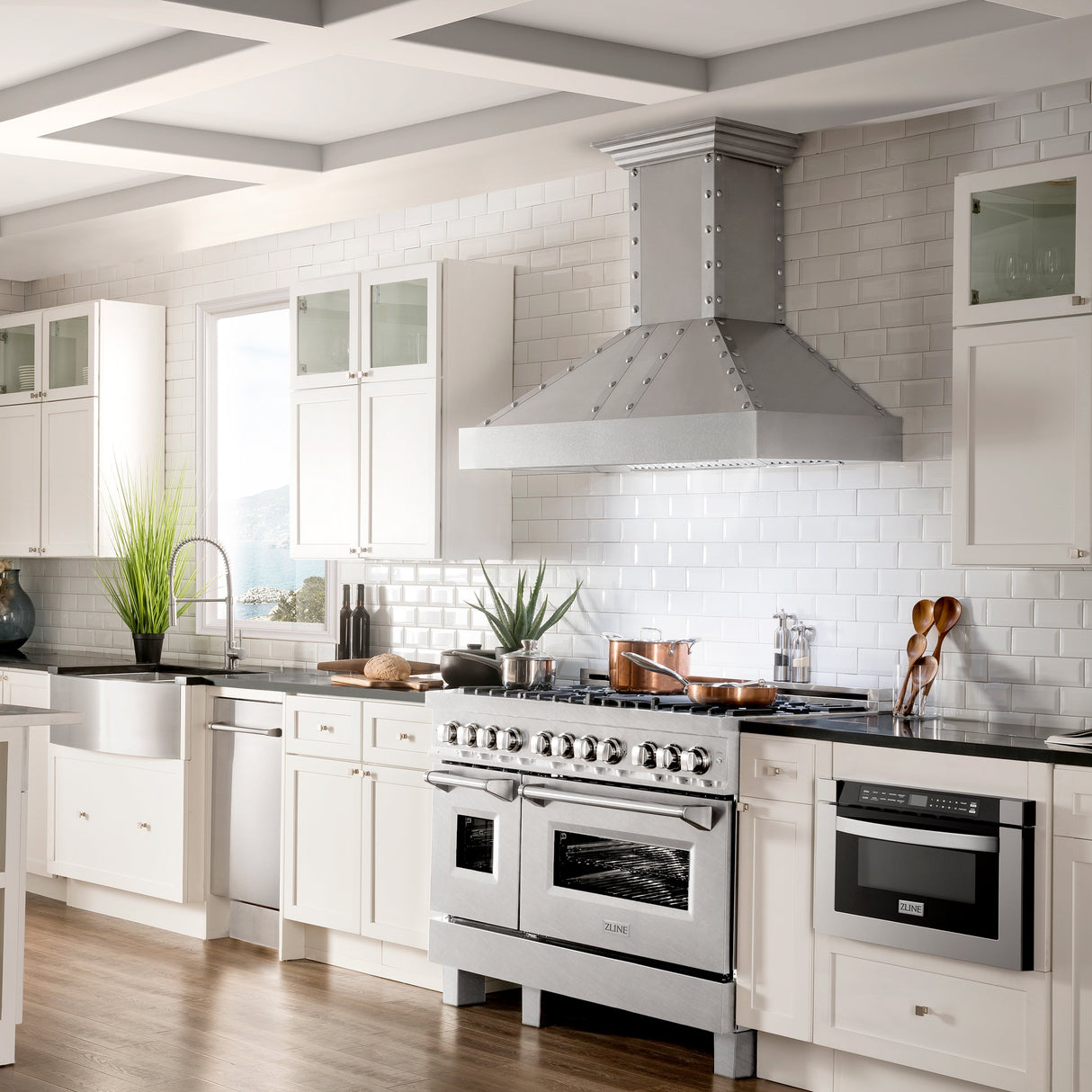 ZLINE 48 in. 6.0 cu. ft. Legacy Dual Fuel Range with Gas Cooktop and 2 Electric Ovens in Satin Stainless Steel with 6 Brass Burners (RAS-SN-BR-48)