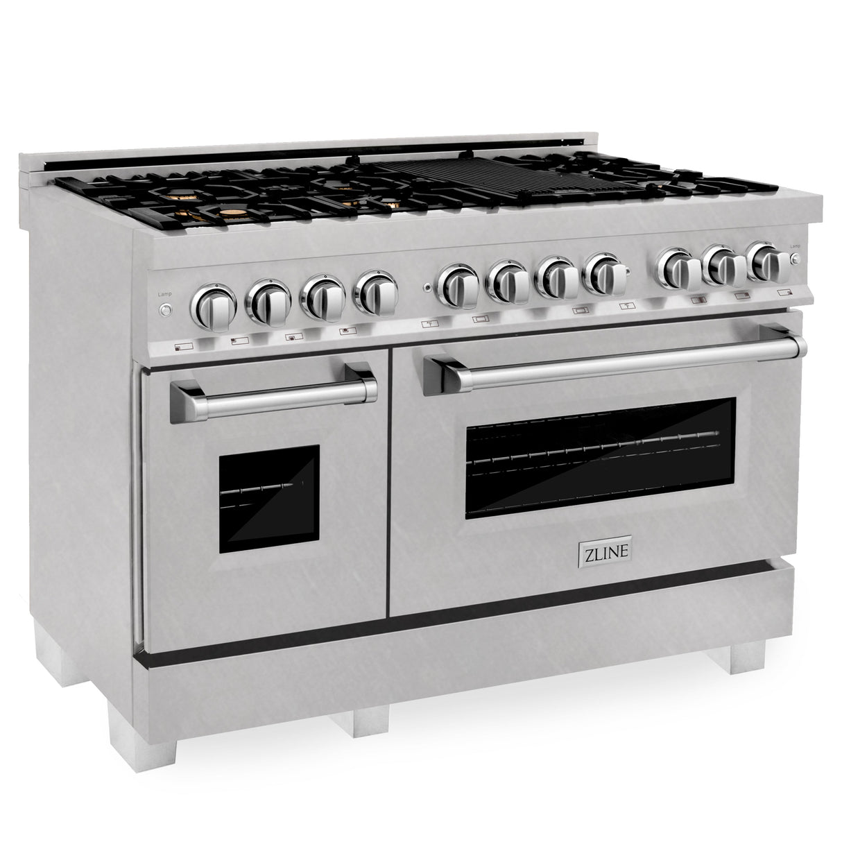 ZLINE 48 in. 6.0 cu. ft. Legacy Dual Fuel Range with Gas Cooktop and 2 Electric Ovens in Satin Stainless Steel with 6 Brass Burners (RAS-SN-BR-48)