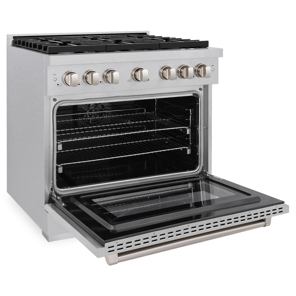 ZLINE 36 in. 5.2 cu. ft. Paramount Dual Fuel Range with 6 Burner Gas Cooktop and Electric Convection Oven in Satin Stainless Steel (SDRS-36)