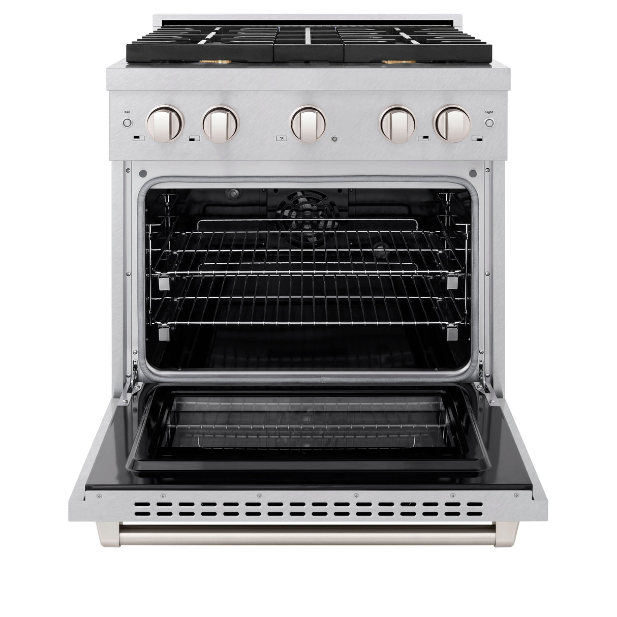 ZLINE 30 in. 4.2 cu. ft. Paramount Dual Fuel Range with Gas Cooktop and Electric Convection Oven in Satin Stainless Steel with 4 Brass Burners (SDRS-BR-30)