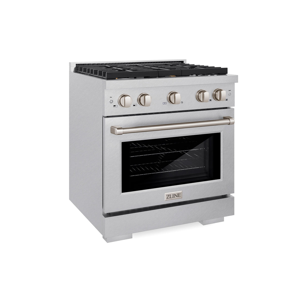 ZLINE 30 in. 4.2 cu. ft. Paramount Dual Fuel Range with Gas Cooktop and Electric Convection Oven in Satin Stainless Steel with 4 Brass Burners (SDRS-BR-30)