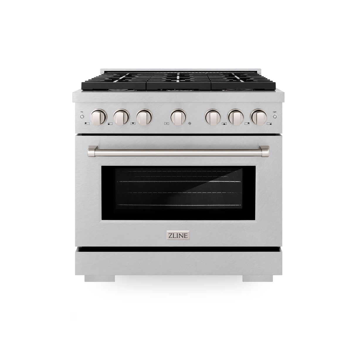 ZLINE 36 in. 5.2 cu. ft. Paramount Dual Fuel Range with Gas Cooktop and Electric Convection Oven in Satin Stainless Steel with 6 Brass Burners (SDRS-BR-36)