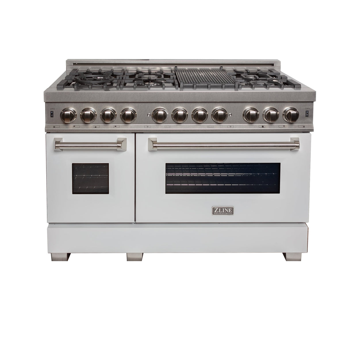 ZLINE 60 in. 7.4 cu. ft. Legacy Dual Fuel Range with 9 Burner Gas Cooktop and 2 Electric Convection Ovens in Satin Stainless Steel and White Matte Doors (RAS-WM-60)