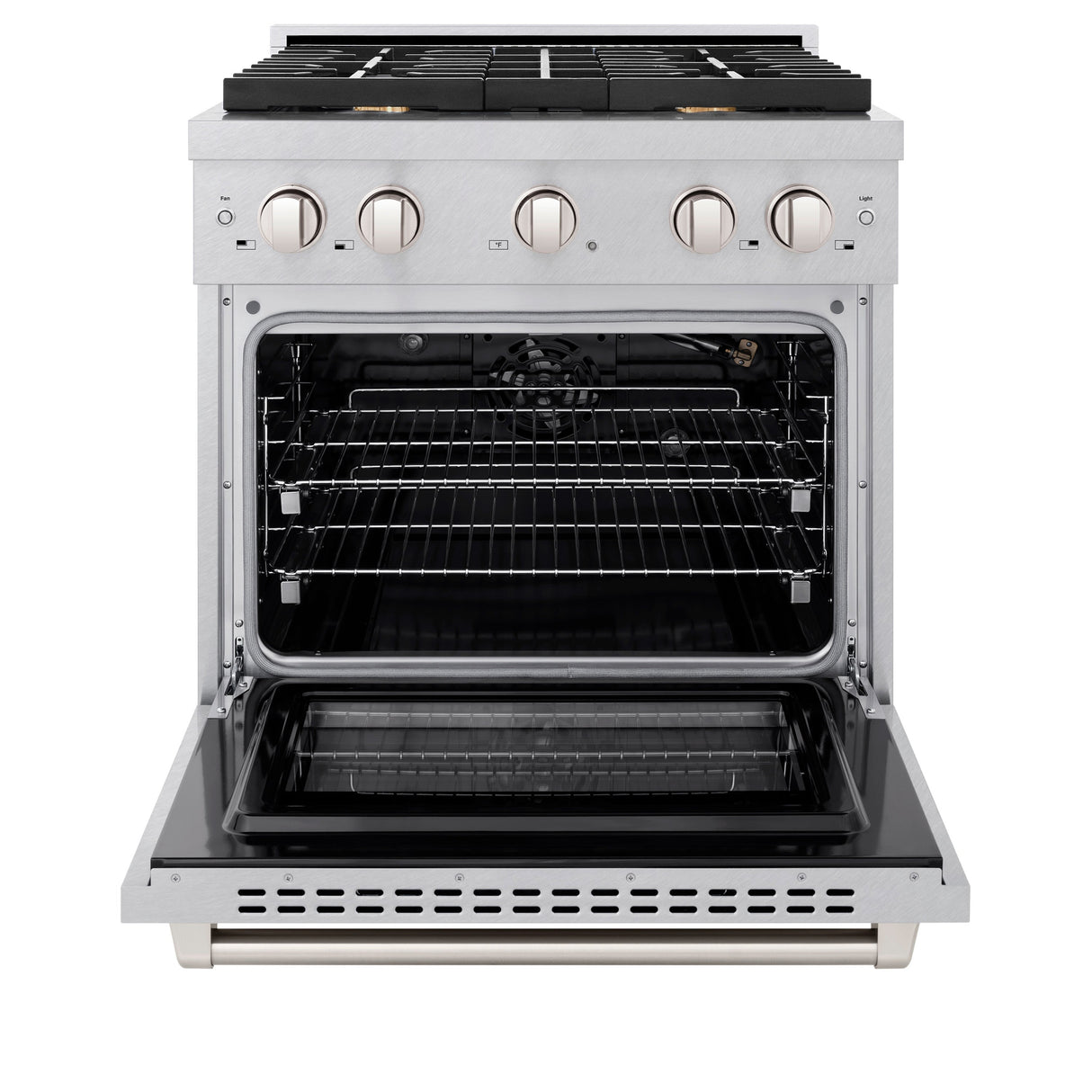 ZLINE 30 in. 4.2 cu. ft. Paramount Gas Range with Convection Gas Oven in Satin Stainless Steel with 4 Brass Burners (SGRS-BR-30)