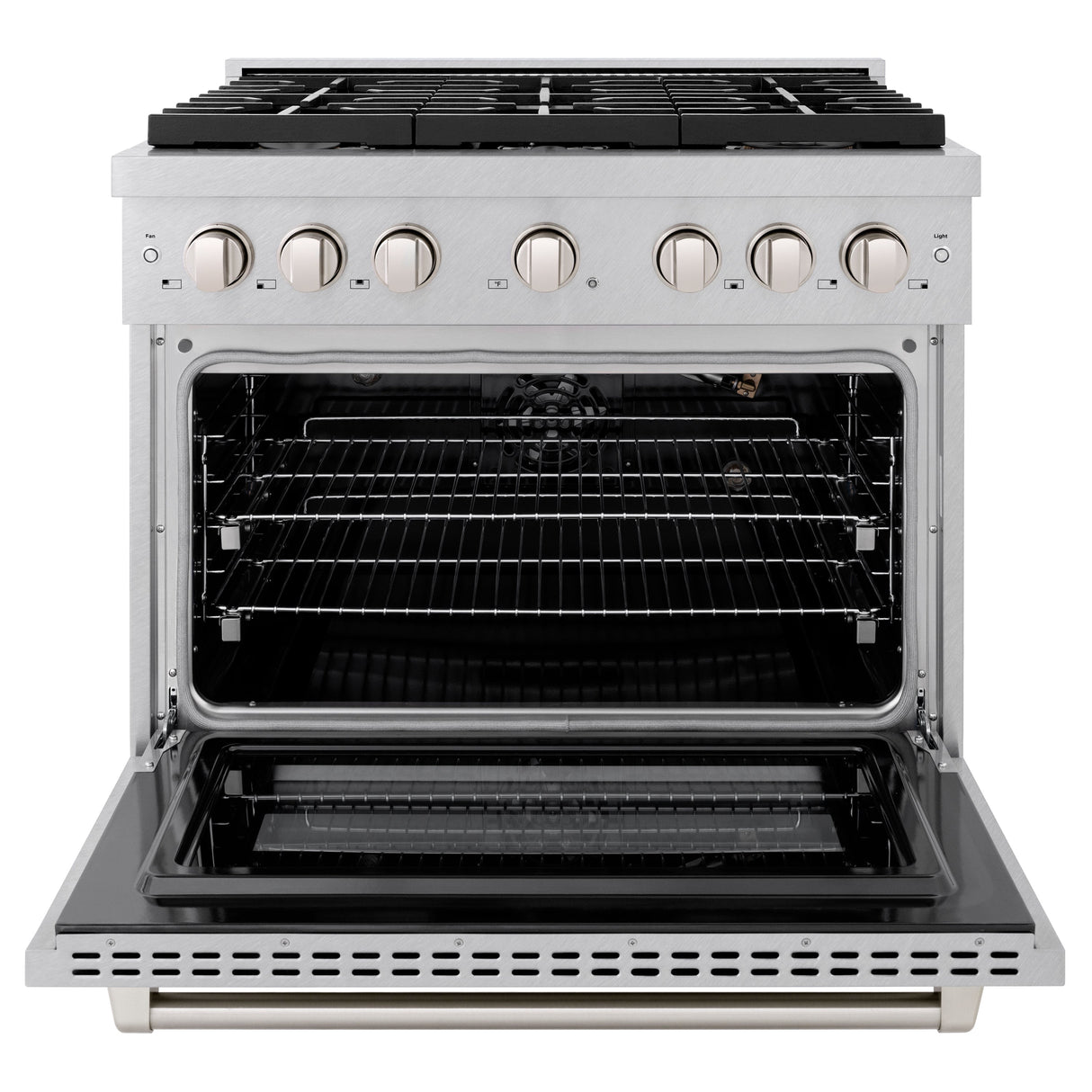 ZLINE 36 in. 5.2 cu. ft. Paramount Gas Range with Convection Gas Oven in Satin Stainless Steel with 6 Brass Burners (SGRS-BR-36)