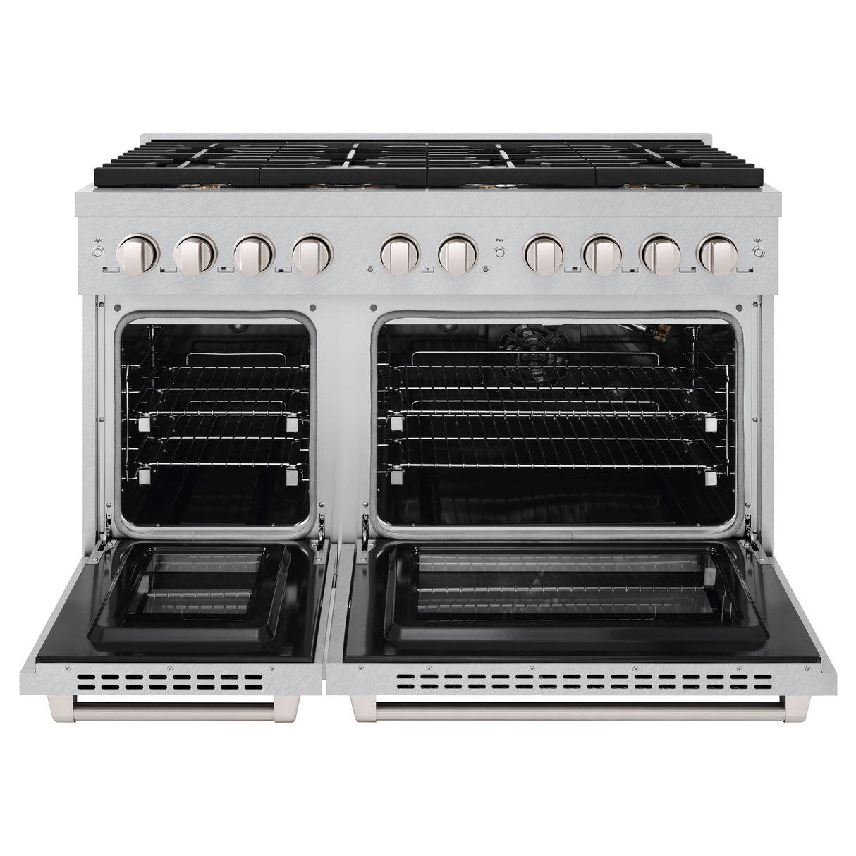 ZLINE 48 in. 6.7 cu. ft. Paramount Double Oven Gas Range in Satin Stainless Steel with 8 Brass Burners (SGRS-BR-48)