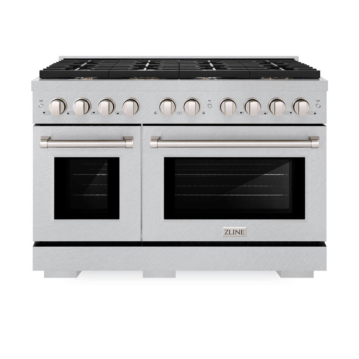 ZLINE 48 in. 6.7 cu. ft. Paramount Double Oven Gas Range in Satin Stainless Steel with 8 Brass Burners (SGRS-BR-48)