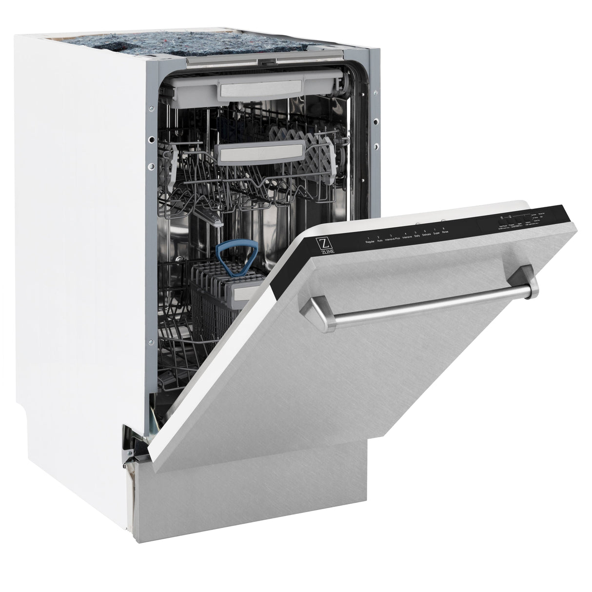 ZLINE 18 in. Tallac Series 3rd Rack Top Control Dishwasher with Satin Stainless Steel Panel and Stainless Steel Tub, 51dBa (DWV-SN-18)