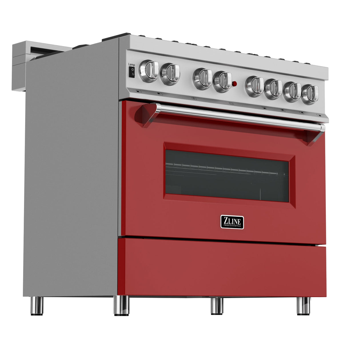 ZLINE 36 in. 4.6 cu. ft. Legacy Dual Fuel Range with 6 Burner Gas Cooktop and Electric Convection Oven in Satin Stainless Steel and Red Matte Door (RAS-RM-36)