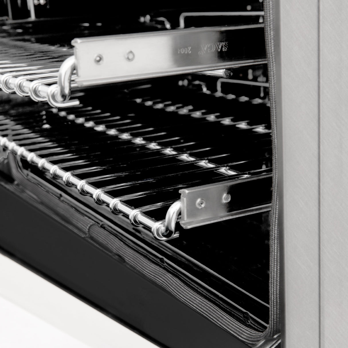 ZLINE 24 in. 2.8 cu. ft. Legacy Dual Fuel Range with 4 Burner Gas Cooktop and Electric Convection Oven in Satin Stainless Steel and White Matte Door (RAS-WM-24)