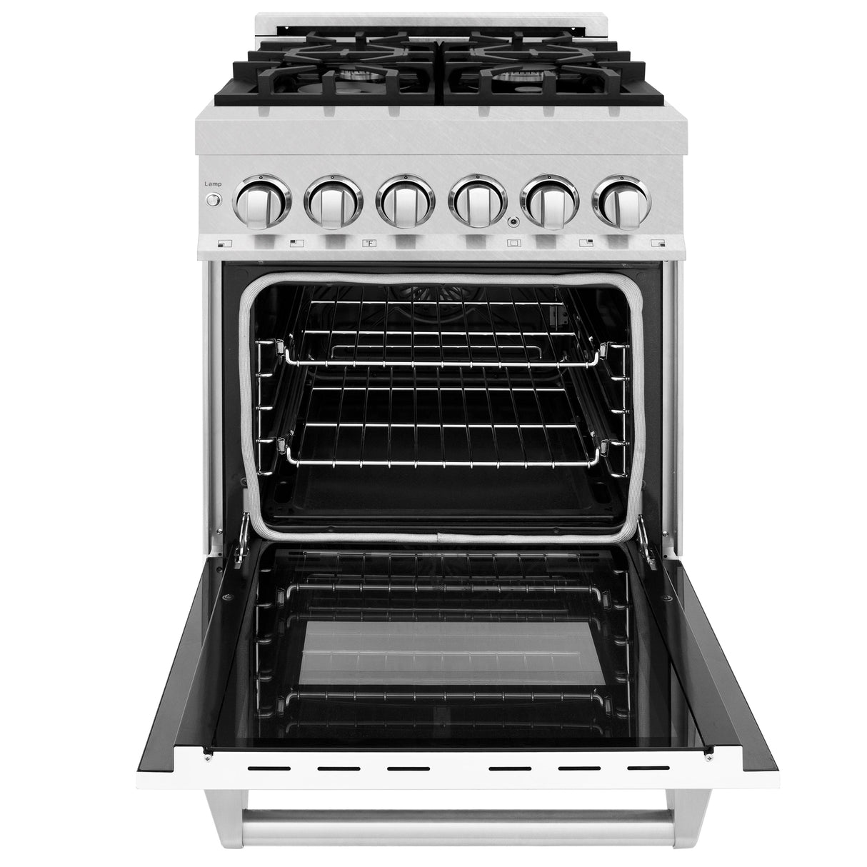 ZLINE 24 in. 2.8 cu. ft. Legacy Dual Fuel Range with 4 Burner Gas Cooktop and Electric Convection Oven in Satin Stainless Steel and White Matte Door (RAS-WM-24)