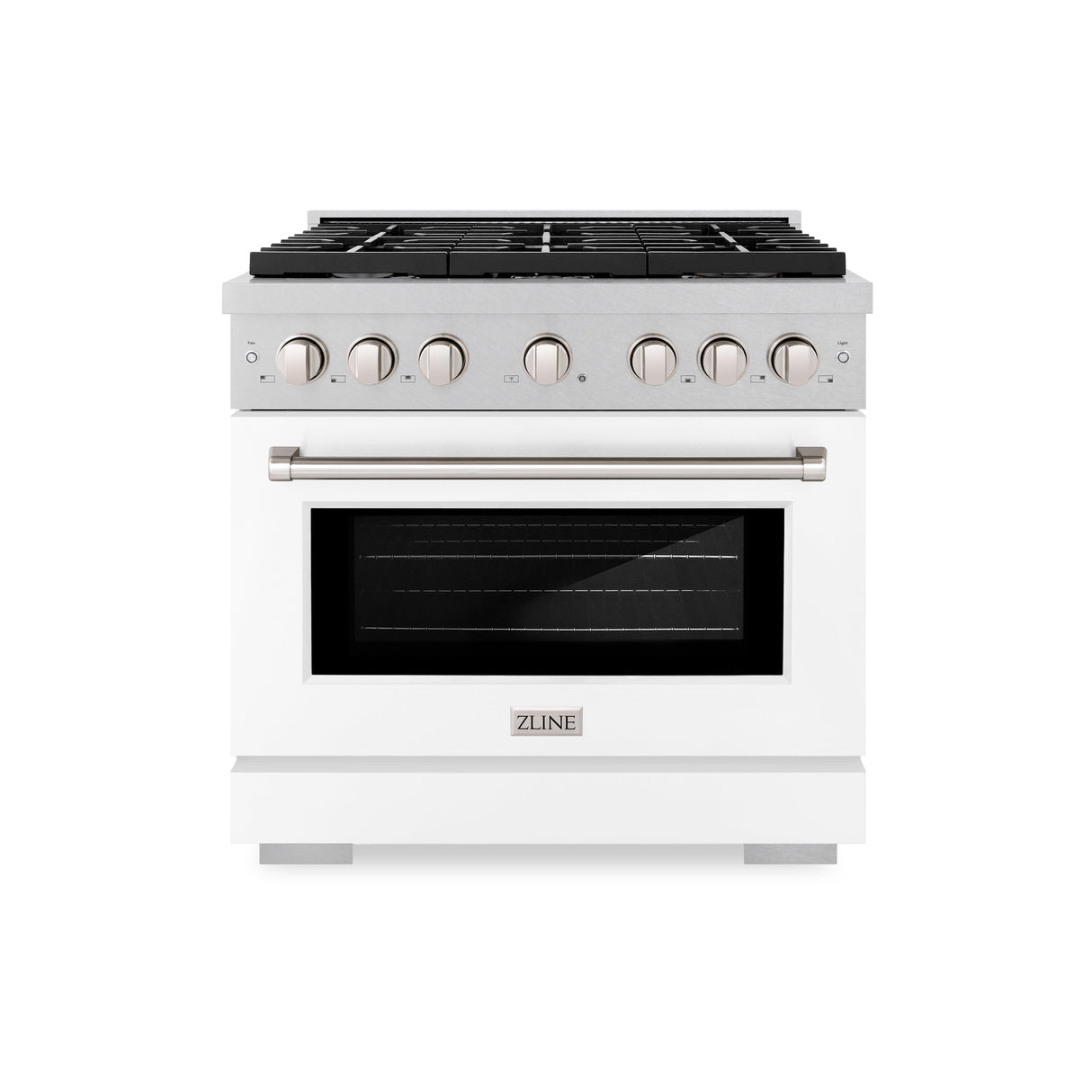 ZLINE 36 in. 5.2 cu. ft. Paramount Dual Fuel Range with 6 Burner Gas Cooktop and Electric Convection Oven in Satin Stainless Steel with White Matte Door (SDRS-WM-36)