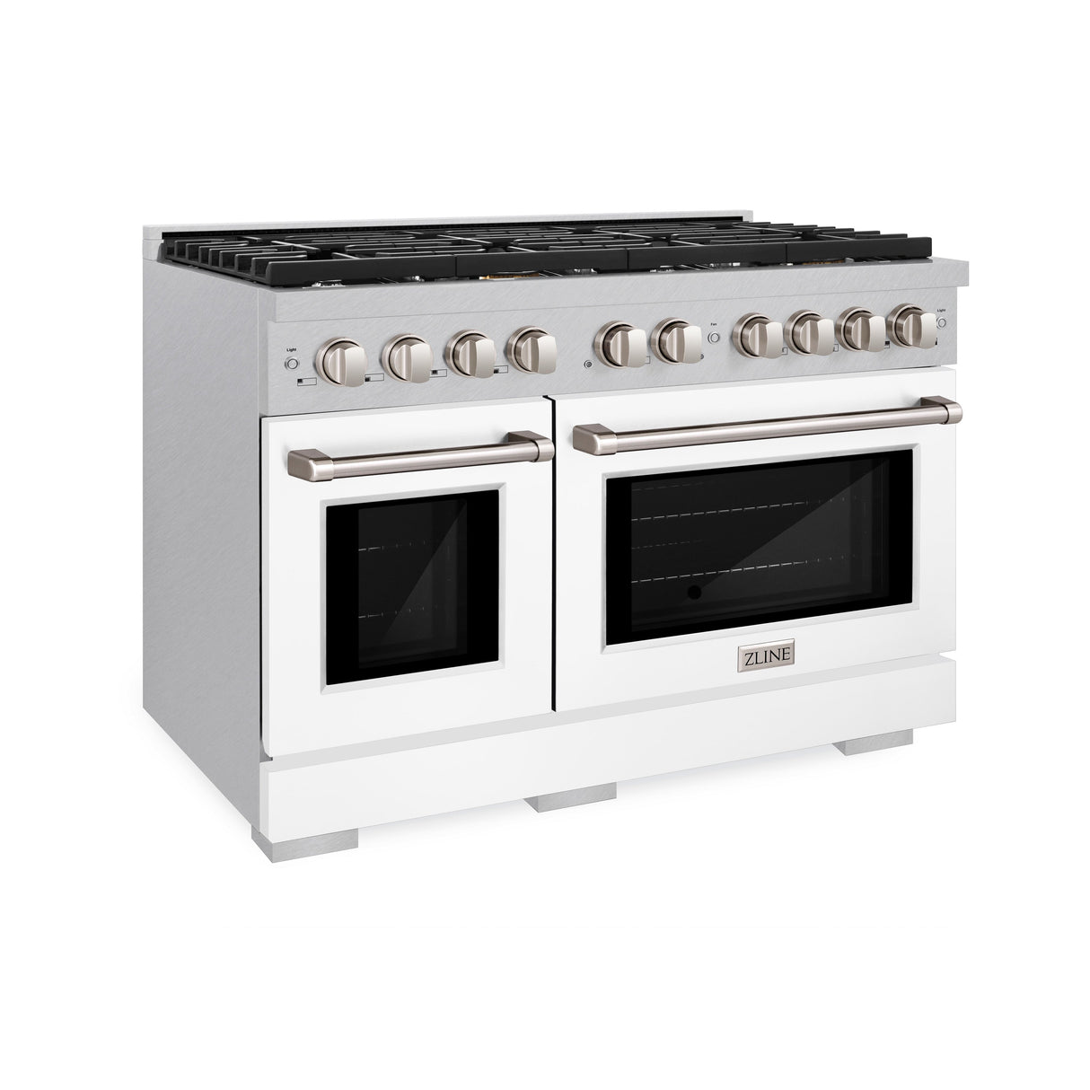 ZLINE 48 in. 6.7 cu. ft. Paramount Double Oven Dual Fuel Range with 8 Burner Gas Cooktop in Satin Stainless Steel with White Matte Doors (SDRS-WM-48)