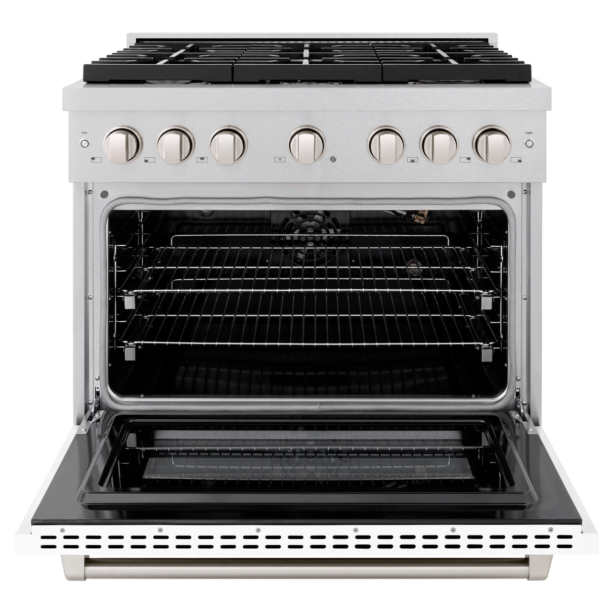 ZLINE 36 in. 5.2 cu. ft. Paramount Gas Range with 6 Burner Cooktop and Convection Gas Oven in Satin Stainless Steel with White Matte Door (SGRS-WM-36)