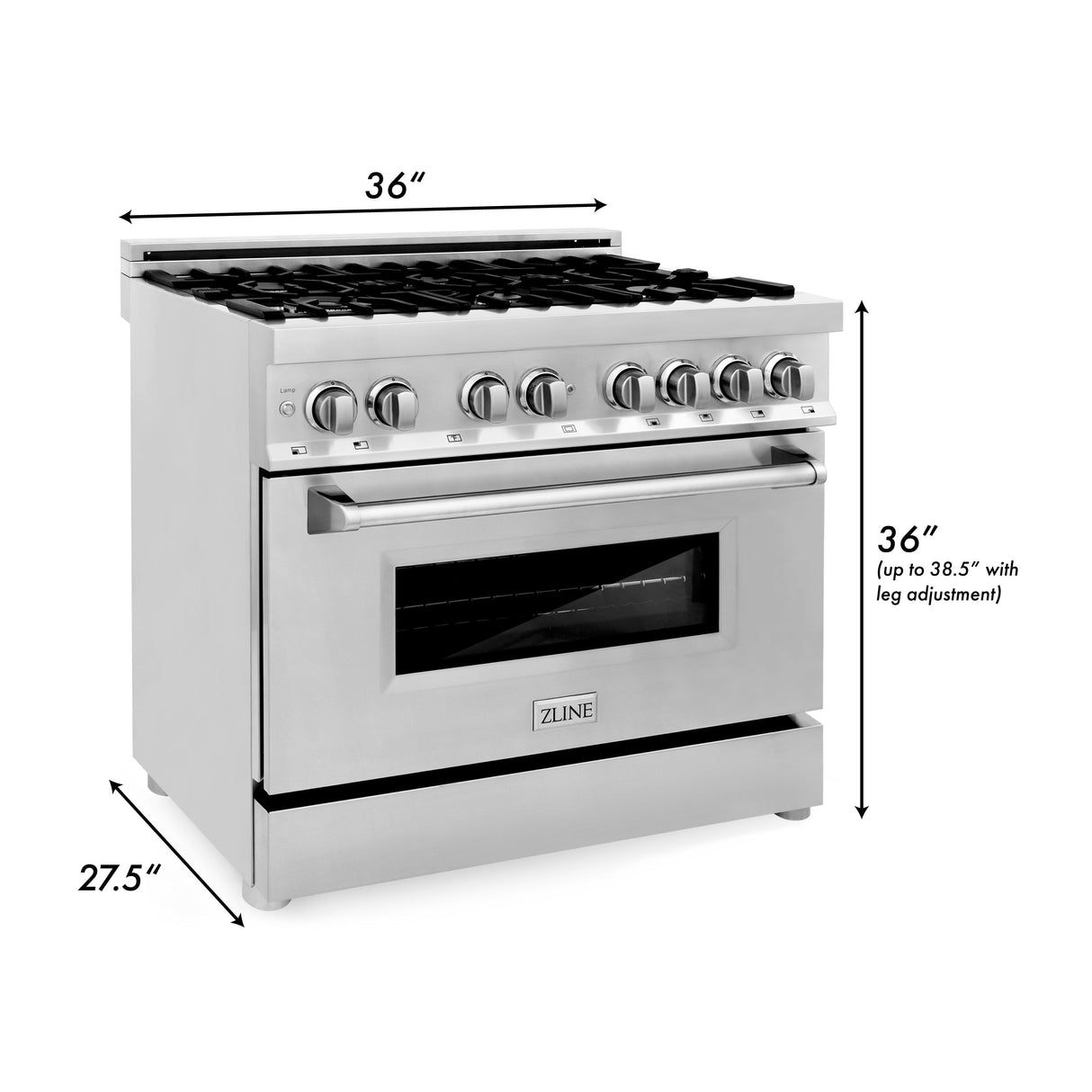 ZLINE 36 in. 4.6 cu. ft. Legacy Dual Fuel Range with 6 Burner Gas Cooktop and Electric Convection Oven in Stainless Steel with Griddle (RA-GR-36)