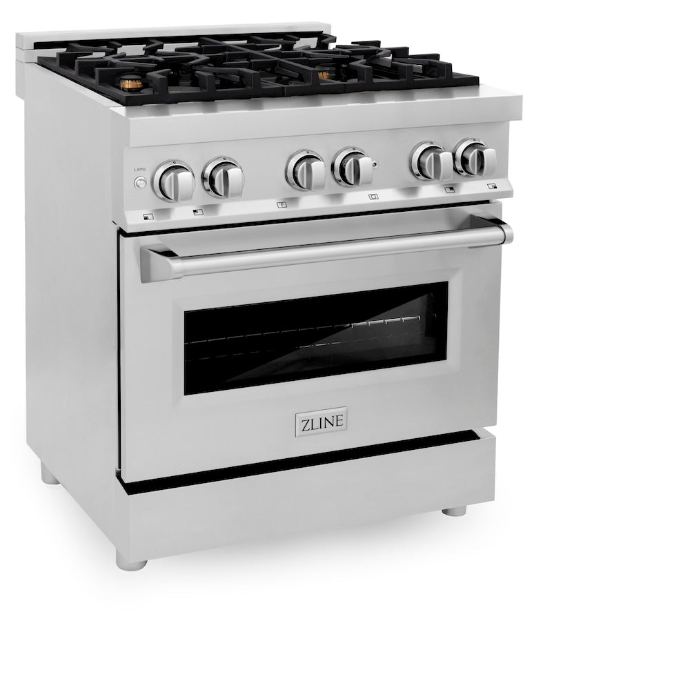 ZLINE 30 in. 4.0 cu. ft. Legacy Dual Fuel Range with Gas Cooktop and Electric Convection Oven in Stainless Steel with 4 Brass Burners (RA-BR-30)