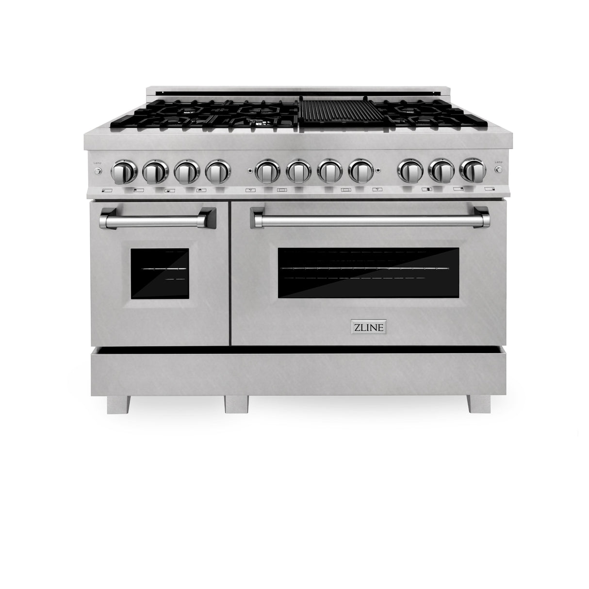 ZLINE 48 in. 6.0 cu. ft. Legacy Dual Fuel Range with 7 Burner Gas Cooktop and 2 Electric Ovens in Satin Stainless Steel with Griddle (RAS-SN-GR-48)