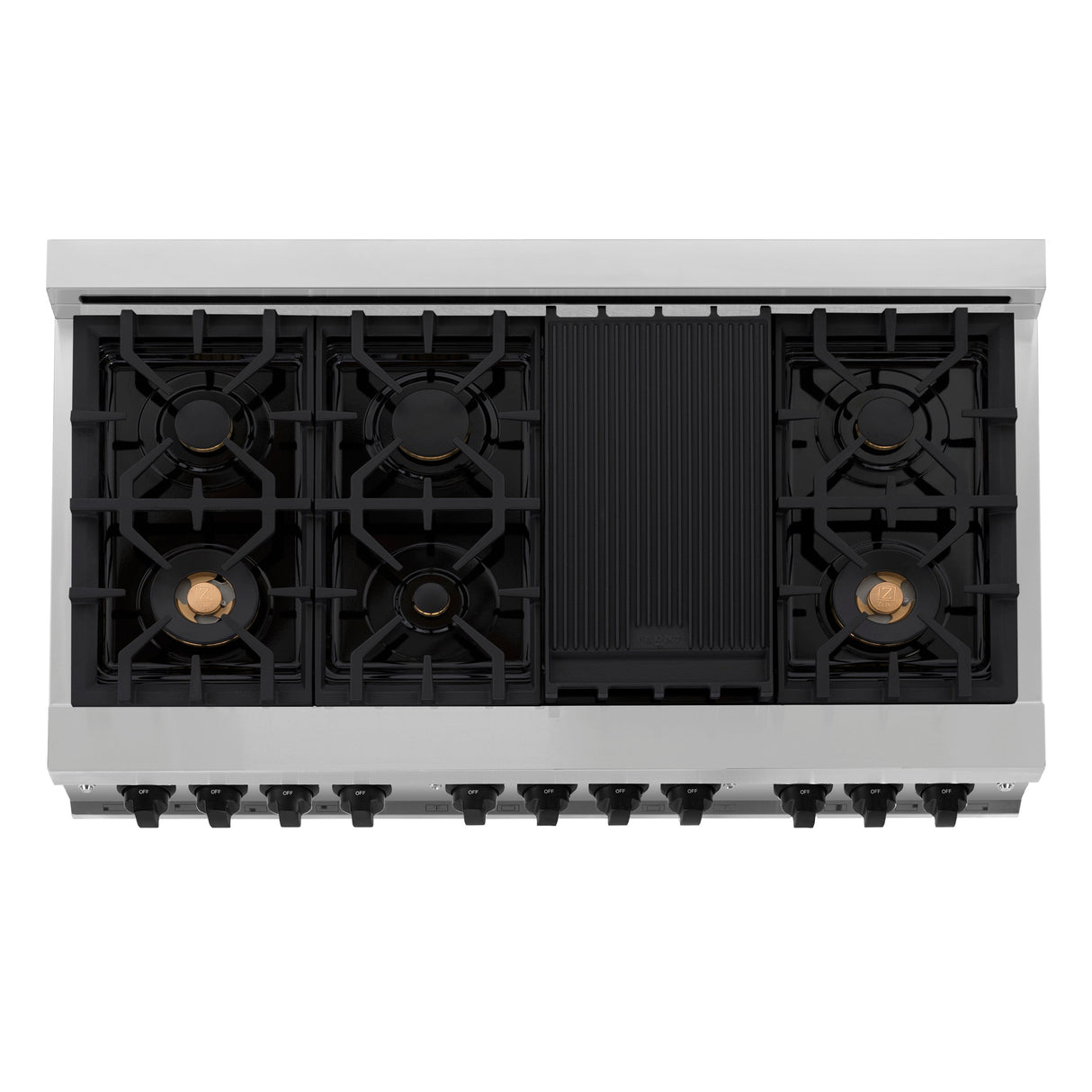 ZLINE Autograph Edition 48 in. 6.0 cu. ft. Legacy Dual Fuel Range with 7 Burner Gas Cooktop and 2 Electric Ovens in Stainless Steel with White Matte Doors and Matte Black Accents (RAZ-WM-48-MB)