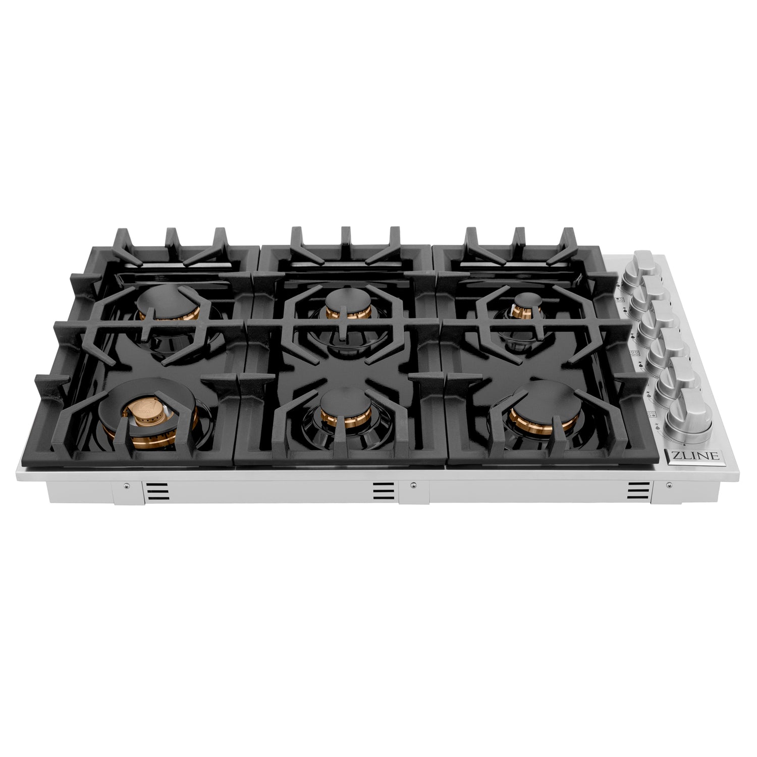 ZLINE 36" Gas Cooktop with 6 Gas Brass Burners and Black Porcelain Top (RC-BR-36-PBT)
