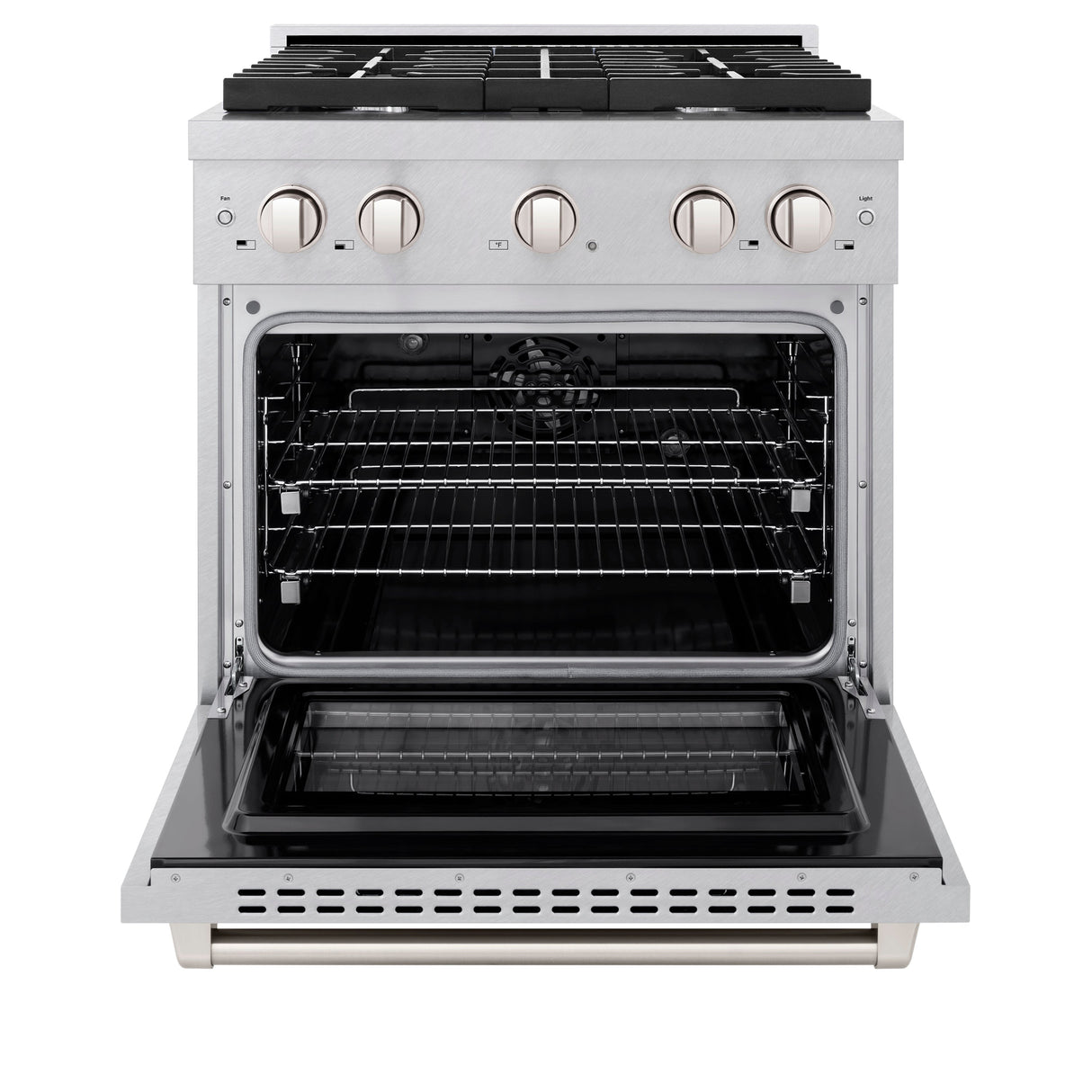 ZLINE 30 in. 4.2 cu. ft. Paramount Dual Fuel Range with 4 Burner Gas Cooktop and Electric Convection Oven in Satin Stainless Steel (SDRS-30)