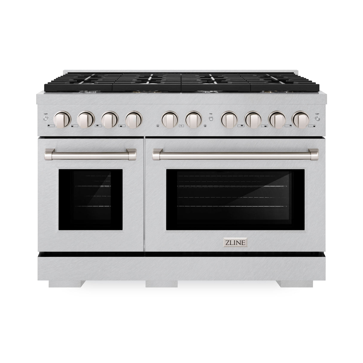 ZLINE 48 in. 6.7 cu. ft. Paramount Double Oven Gas Range with 8 Burner Cooktop in Satin Stainless Steel (SGRS-48)