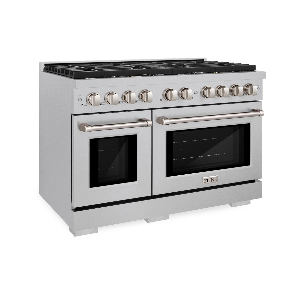 ZLINE 48 in. 6.7 cu. ft. Paramount Double Oven Gas Range with 8 Burner Cooktop in Satin Stainless Steel (SGRS-48)