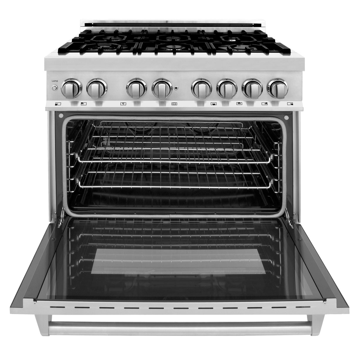 ZLINE 36 in. 4.6 cu. ft. Legacy Dual Fuel Range with 6 Burner Gas Cooktop and Electric Convection Oven in Stainless Steel with Griddle (RA-GR-36)