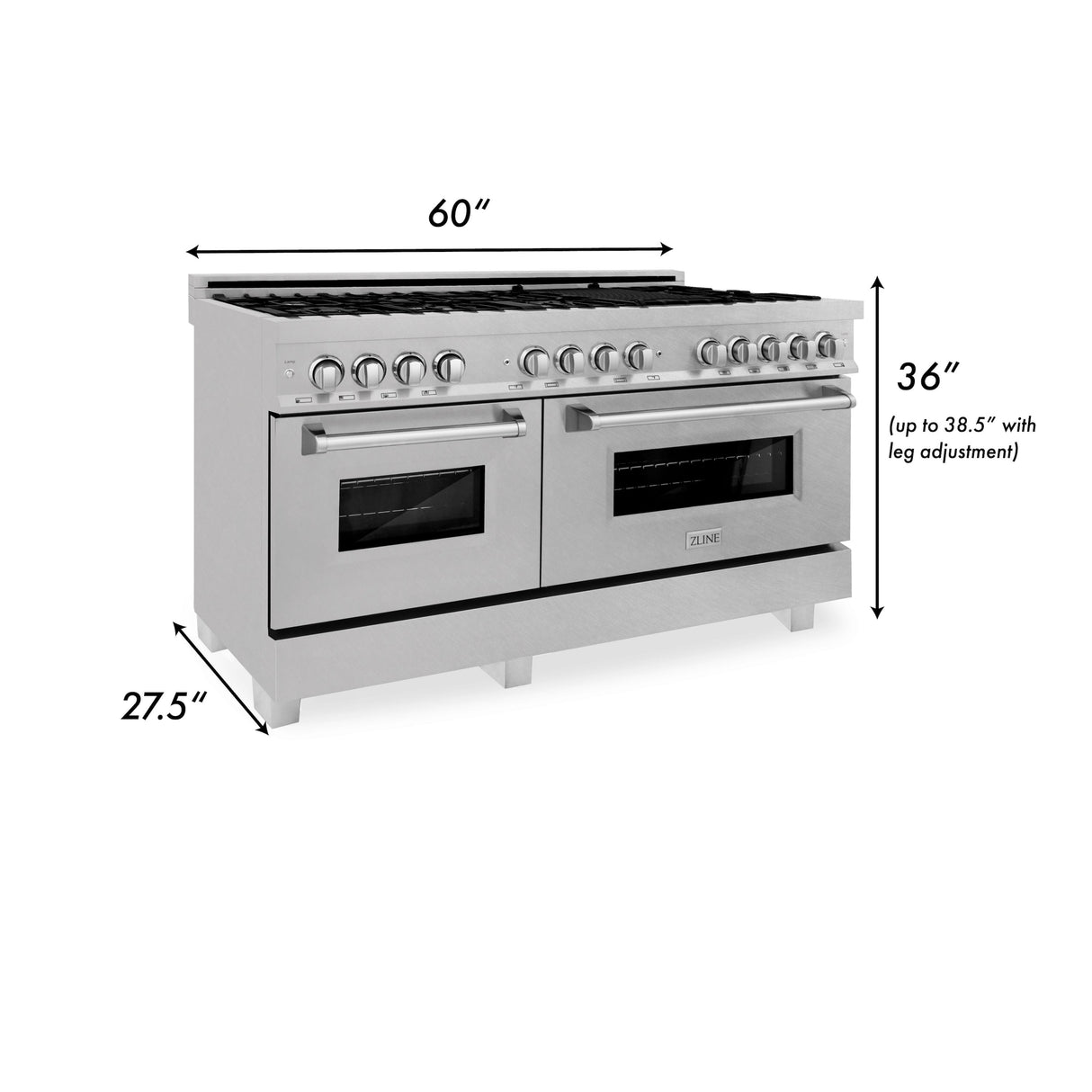 ZLINE 60 in. 7.4 cu. ft. Legacy Dual Fuel Range with 9 Burner Gas Cooktop and 2 Electric Convection Ovens in Satin Stainless Steel with Griddle (RAS-SN-GR-60)