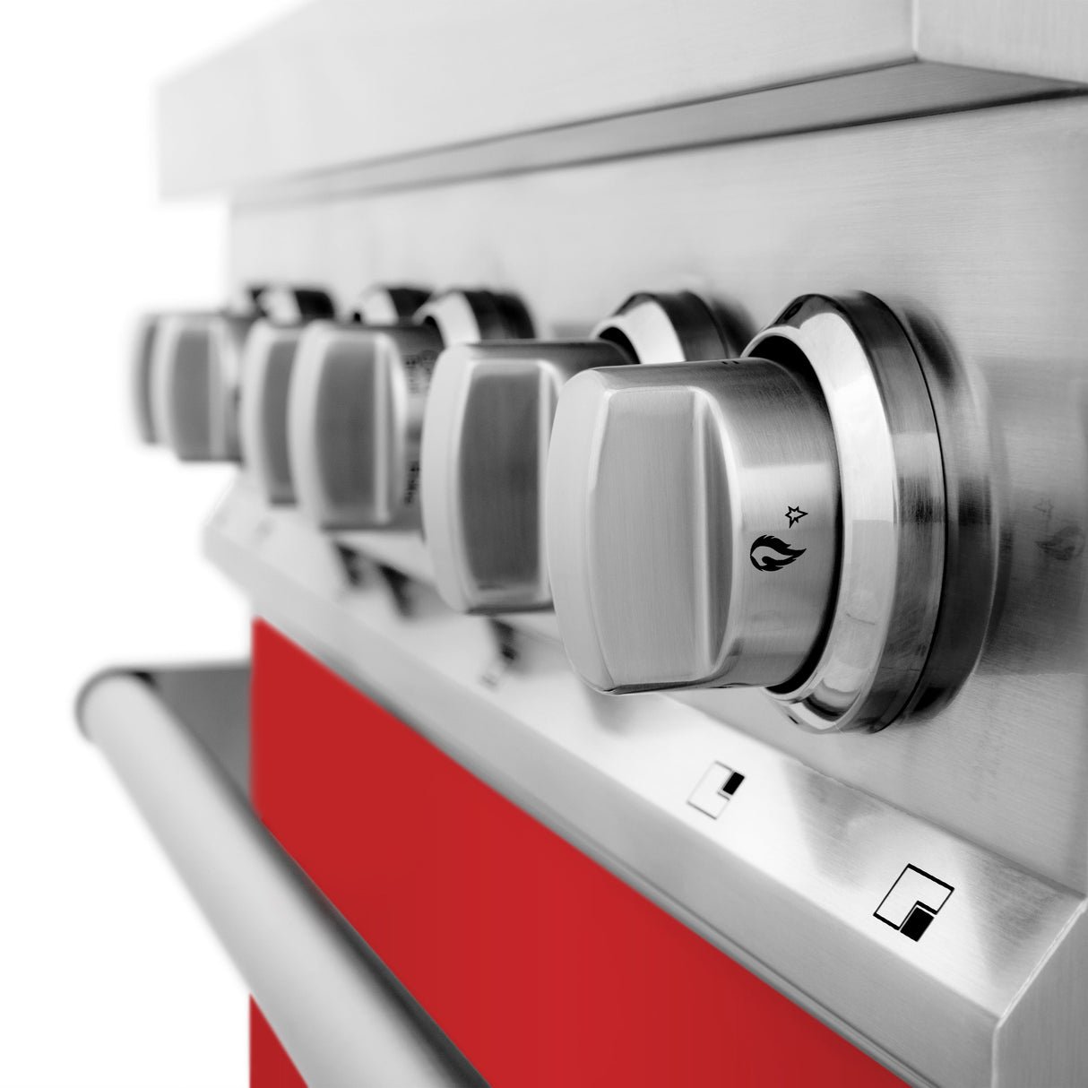 ZLINE 30 in. 4.0 cu. ft. Legacy Dual Fuel Range with 4 Burner Gas Cooktop and Electric Convection Oven in Stainless Steel and Red Matte Door (RA-RM-30)