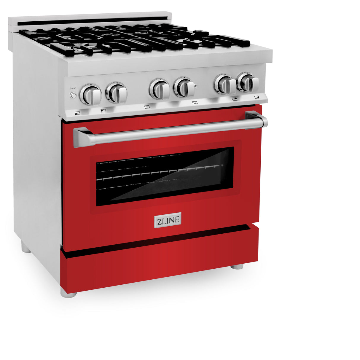 ZLINE 30 in. 4.0 cu. ft. Legacy Dual Fuel Range with 4 Burner Gas Cooktop and Electric Convection Oven in Stainless Steel and Red Matte Door (RA-RM-30)