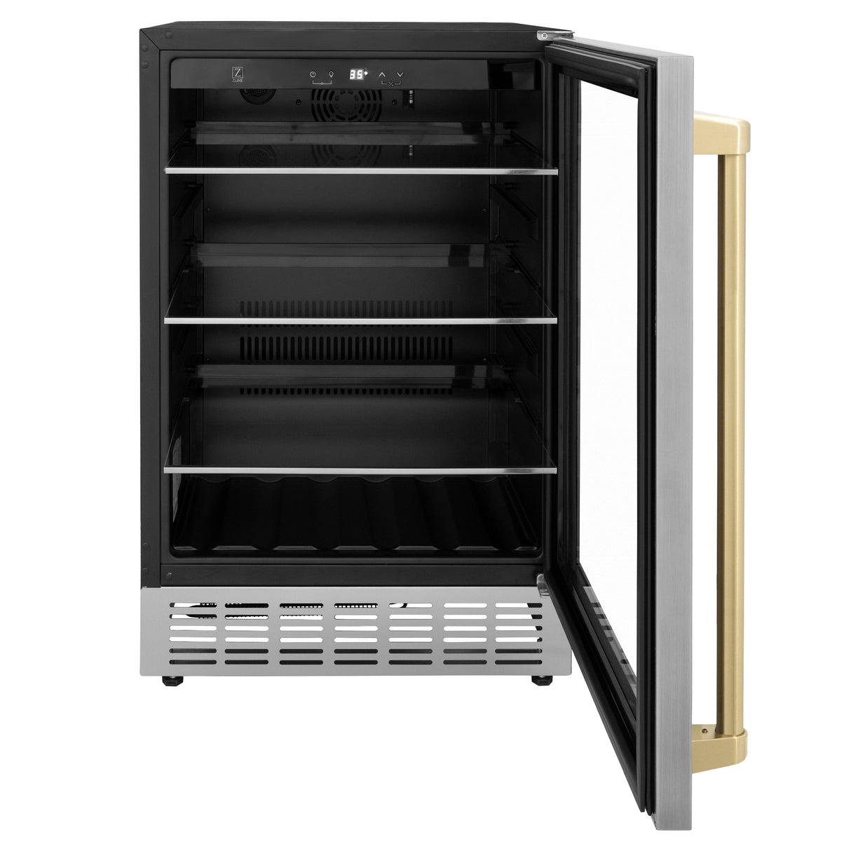 ZLINE Autograph Edition 24" Monument 154 Can Beverage Fridge in Stainless Steel with Champagne Bronze Accents (RBVZ-US-24-CB)