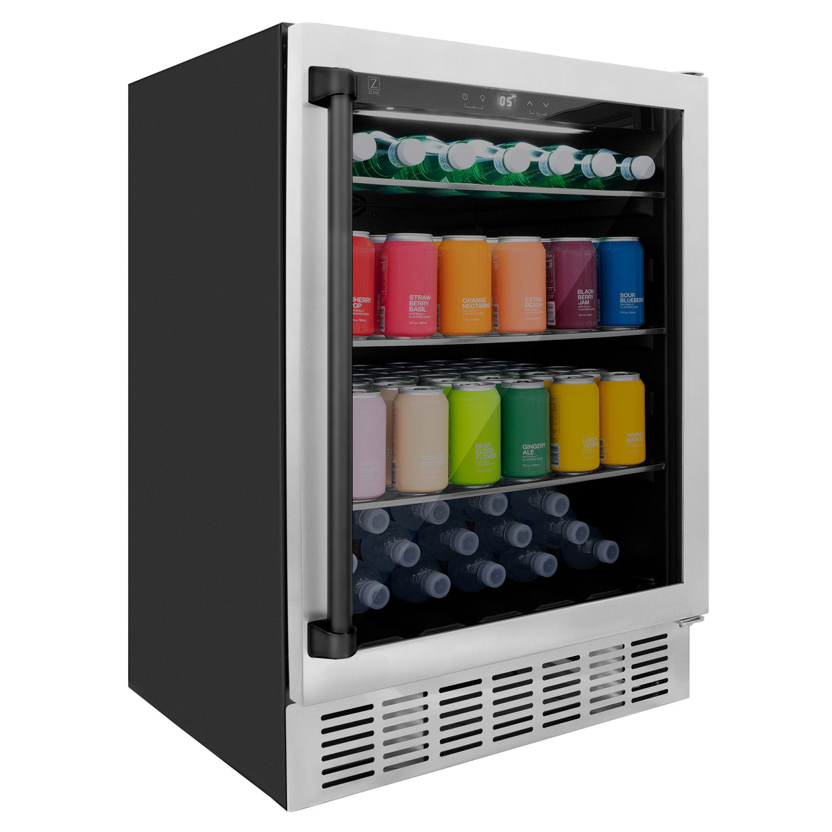 ZLINE 24" Autograph Edition 154 Can Beverage Cooler Fridge with Adjustable Shelves in Stainless Steel with Matte Black Accents (RBVZ-US-24-MB)