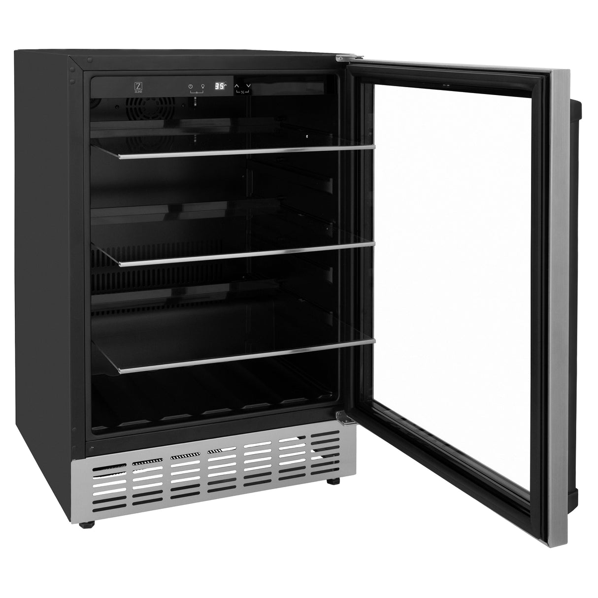 ZLINE 24" Autograph Edition 154 Can Beverage Cooler Fridge with Adjustable Shelves in Stainless Steel with Matte Black Accents (RBVZ-US-24-MB)