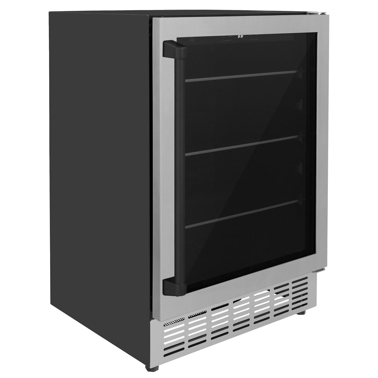 ZLINE 24" Autograph Edition 154 Can Beverage Cooler Fridge with Adjustable Shelves in Stainless Steel with Matte Black Accents (RBVZ-US-24-MB)