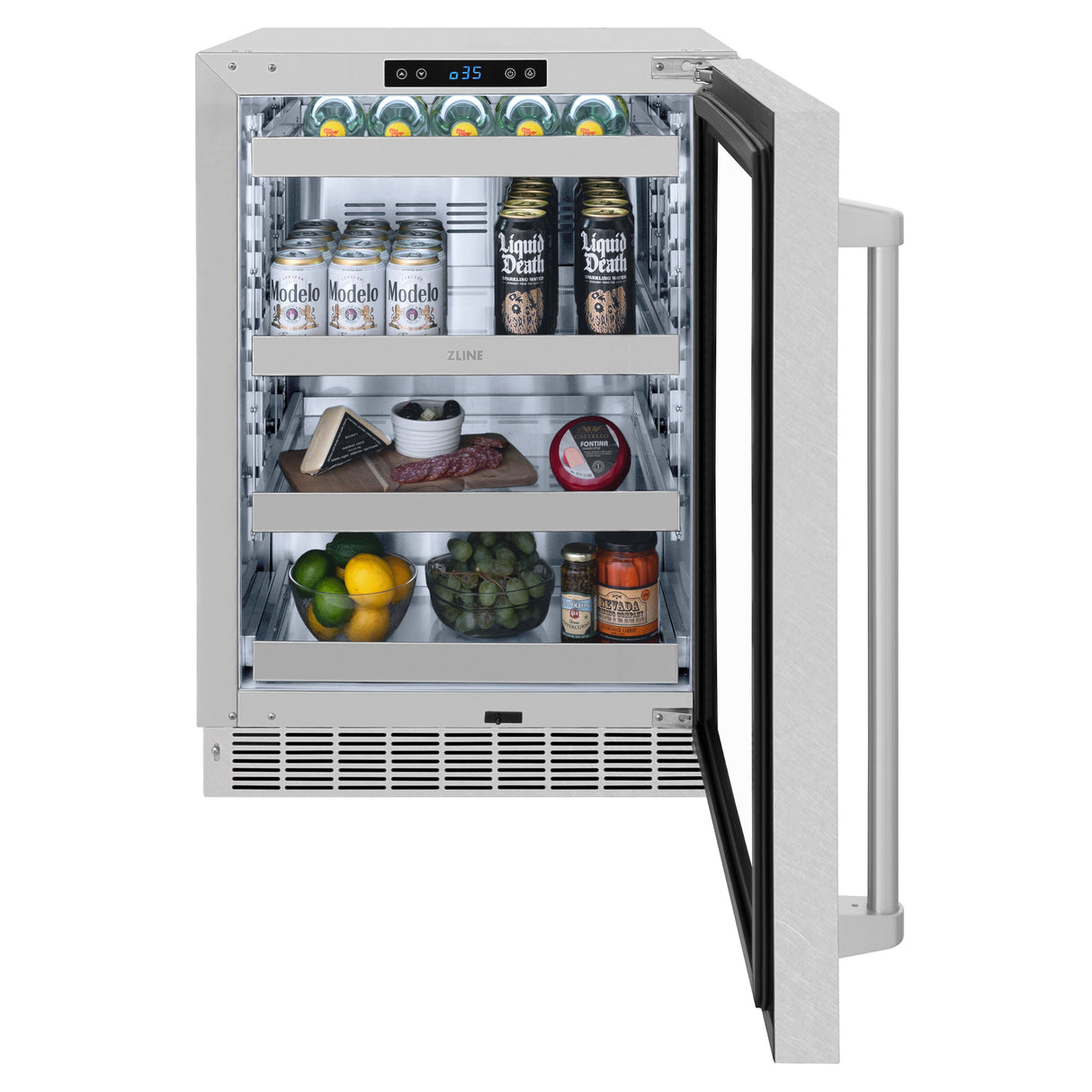 ZLINE 24 in. Touchstone 151 Can Beverage Fridge With Satin Stainless Steel Glass Door (RBSO-SN-24)