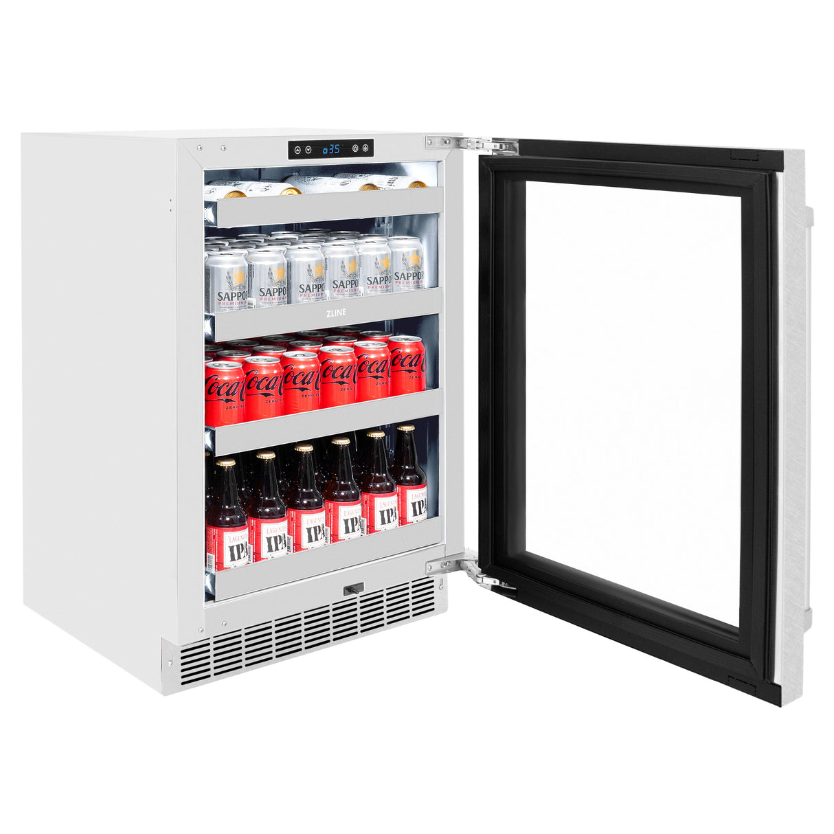 ZLINE 24 in. Touchstone 151 Can Beverage Fridge With Satin Stainless Steel Glass Door (RBSO-SN-24)