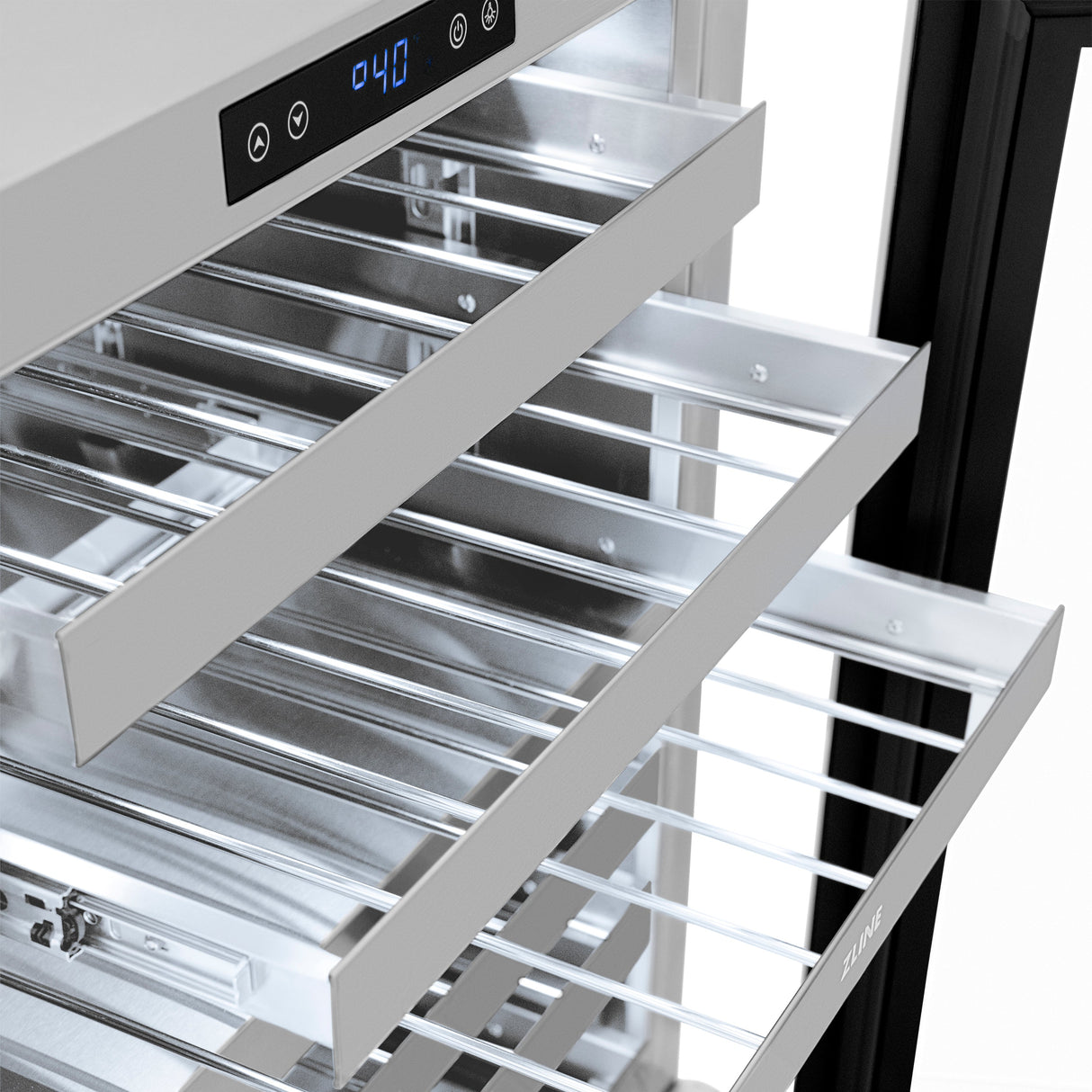 ZLINE 24 in. Touchstone Dual Zone 44 Bottle Wine Cooler with Satin Stainless Steel Glass Door (RWDO-SN-24)