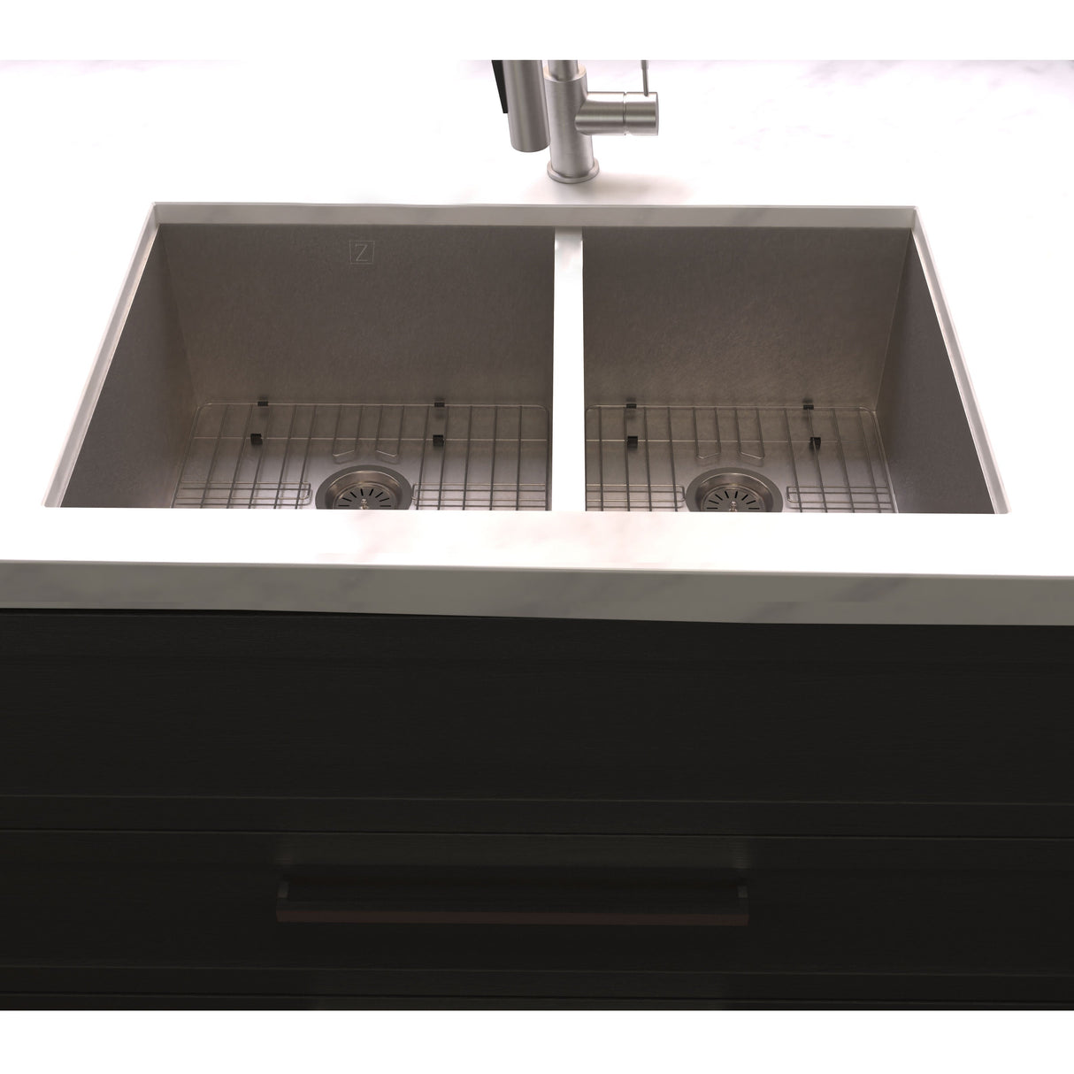 ZLINE 33 in. Chamonix Undermount Double Bowl Satin Stainless Steel Kitchen Sink with Bottom Grid (SR60D-33S)