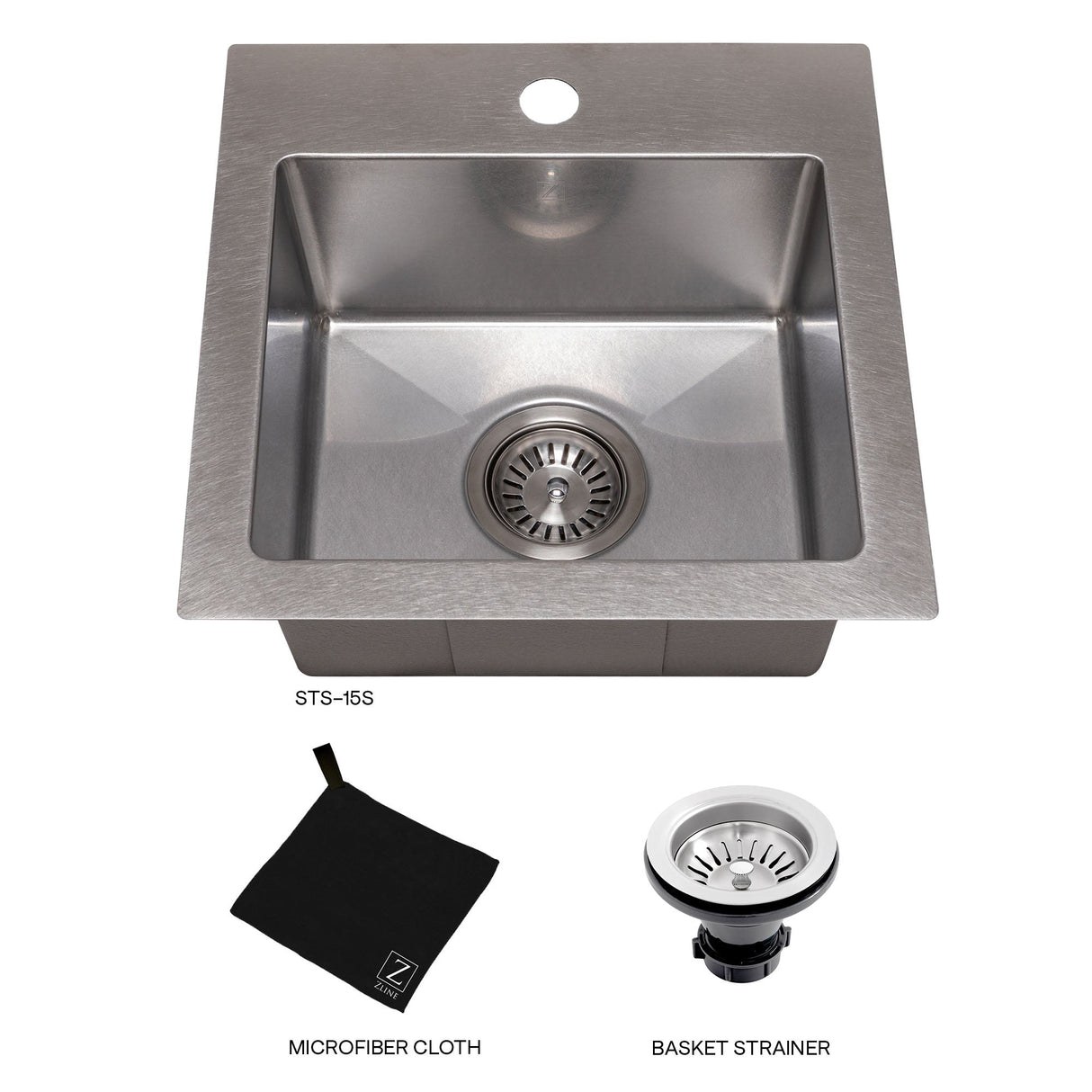 ZLINE 15 in. Donner Topmount Single Bowl Satin Stainless Steel Bar Kitchen Sink (STS-15S)