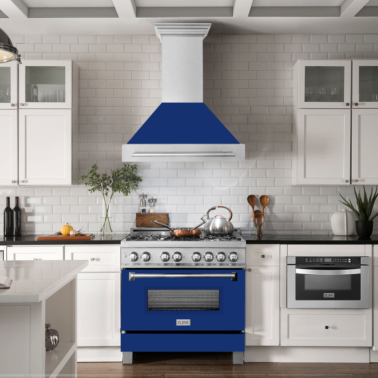 ZLINE 36" Fingerprint Resistant Stainless Steel Range Hood with Blue Gloss Shell (8654SNX-BG36)