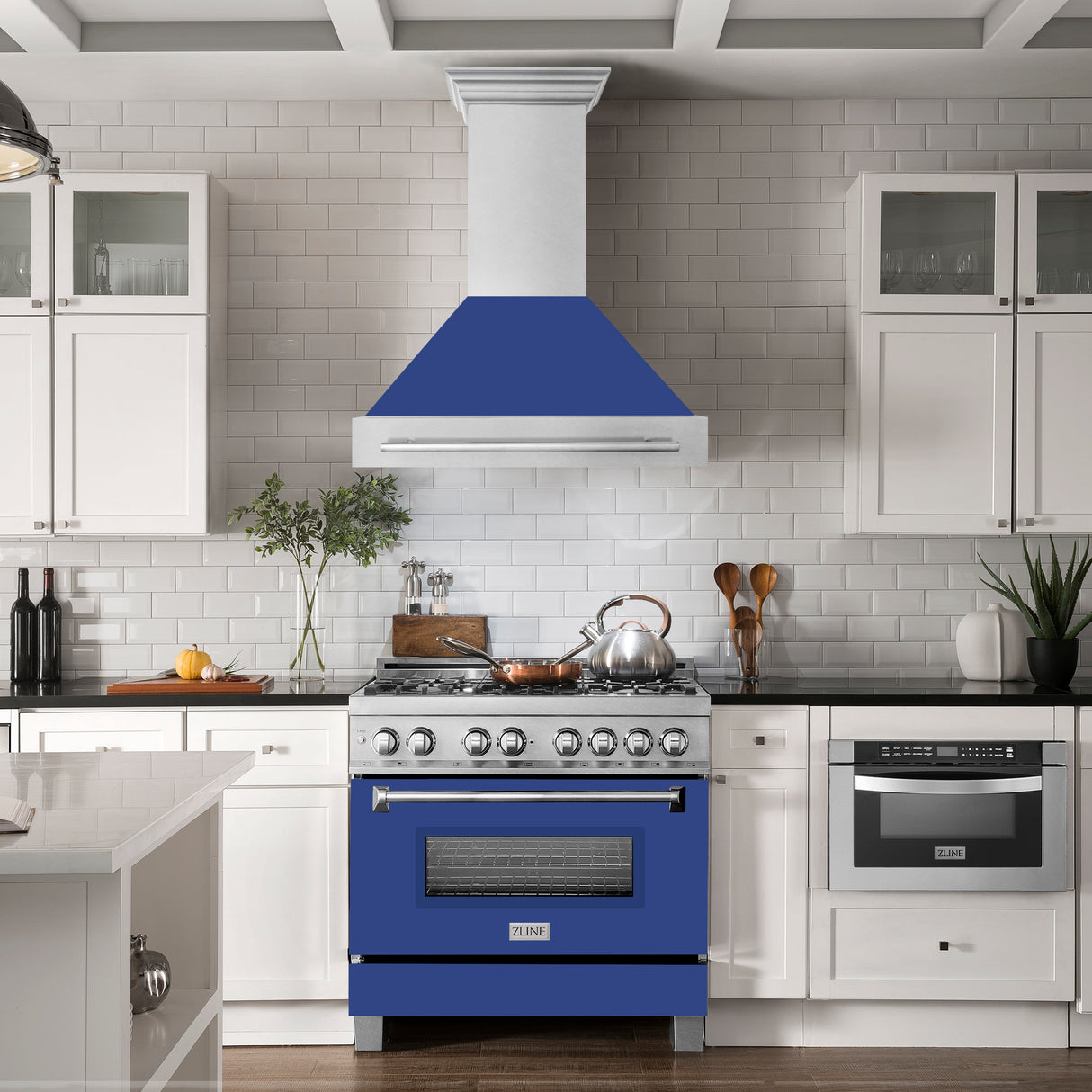 ZLINE 36" Fingerprint Resistant Stainless Steel Range Hood with Blue Matte Shell (8654SNX-BM36)