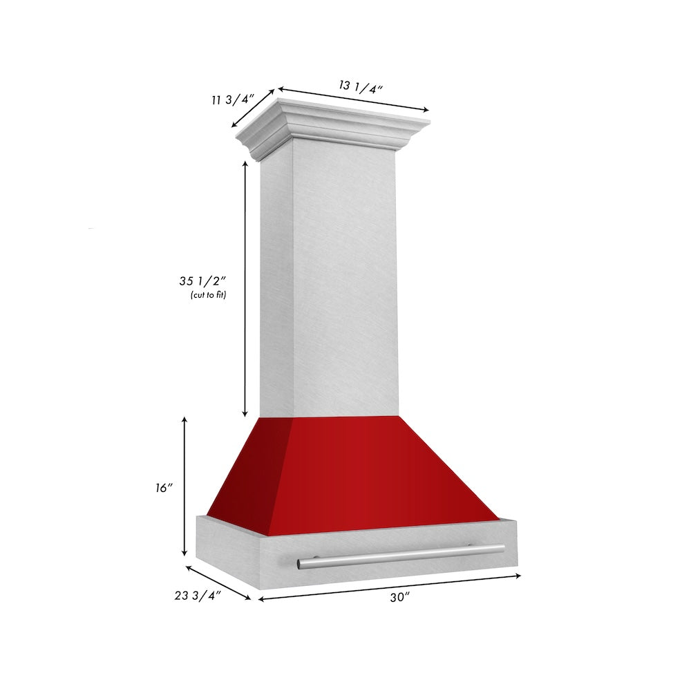 ZLINE 30" Fingerprint Resistant Stainless Steel Range Hood with Red Gloss Shell (8654SNX-RG30)
