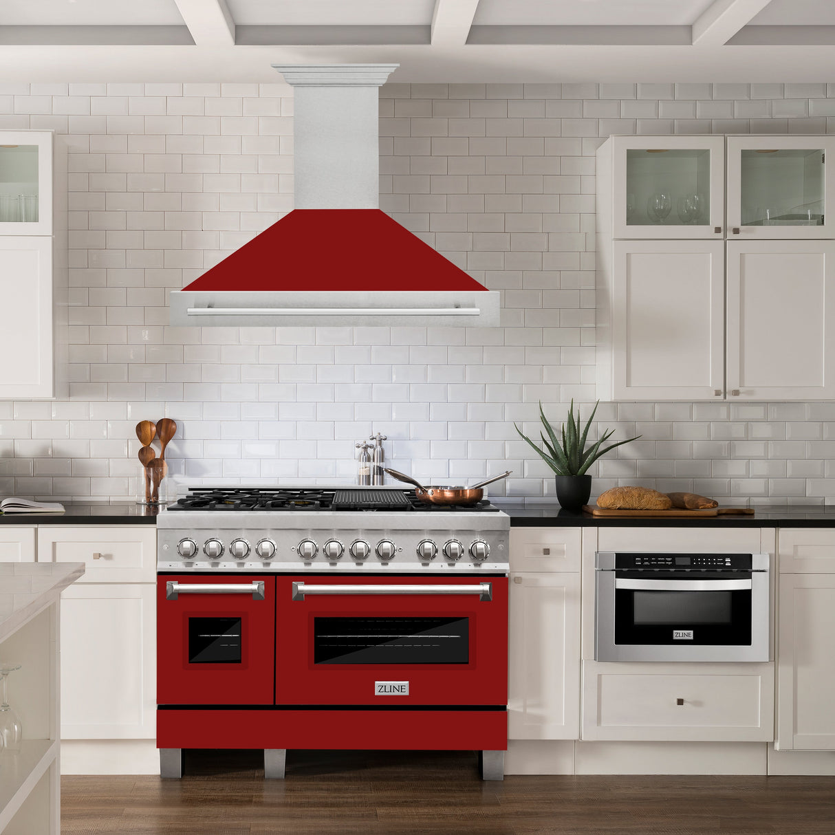 ZLINE 48" Fingerprint Resistant Stainless Steel Range Hood with Red Gloss Shell (8654SNX-RG48)