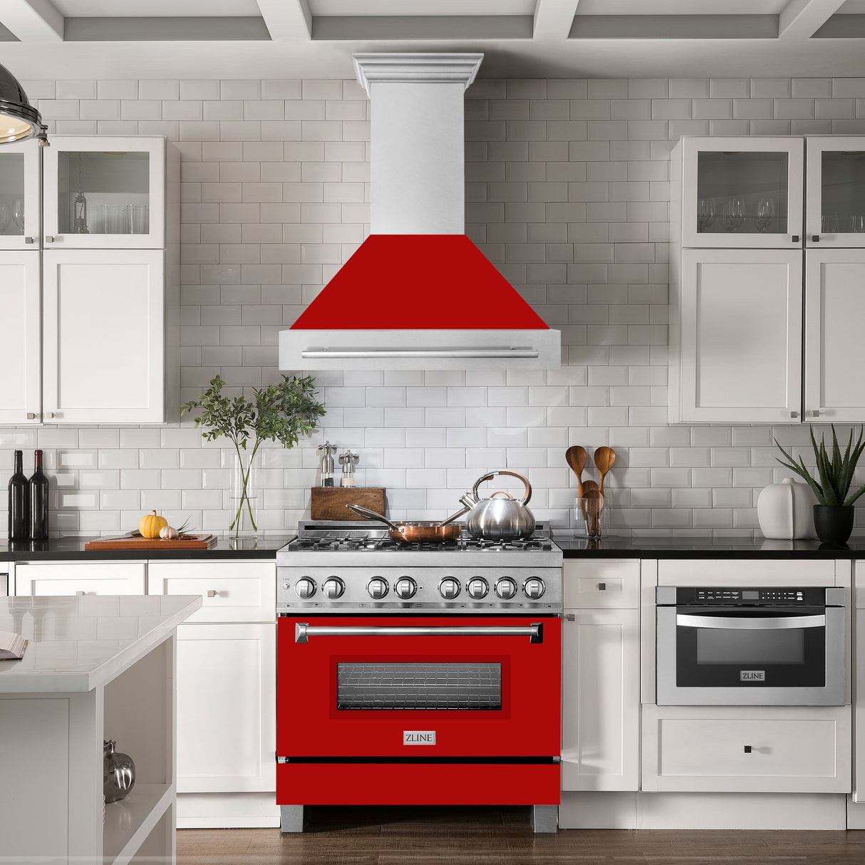 ZLINE 36" Fingerprint Resistant Stainless Steel Range Hood with Red Matte Shell (8654SNX-RM36)