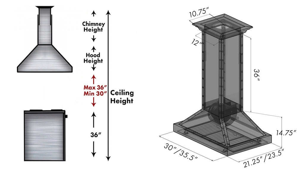 ZLINE 36 in. Designer Series Satin Stainless Steel Island Range Hood (KB2i-4SSXS-36)