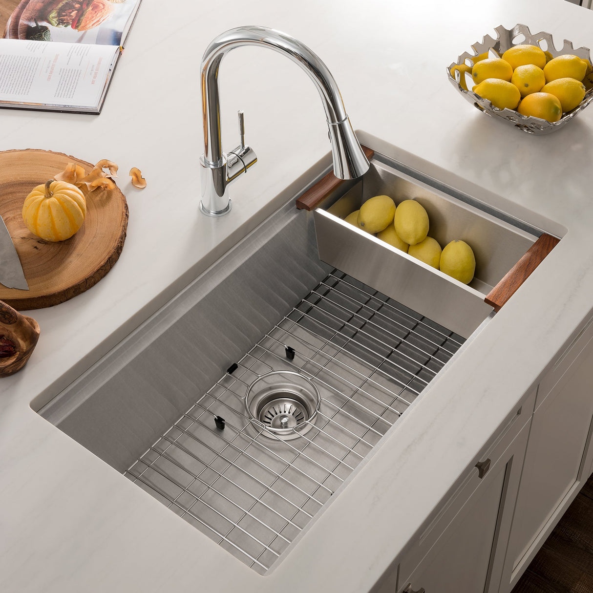 ZLINE 33 in. Garmisch Undermount Single Bowl Satin Stainless Steel Kitchen Sink with Bottom Grid and Accessories (SLS-33S)